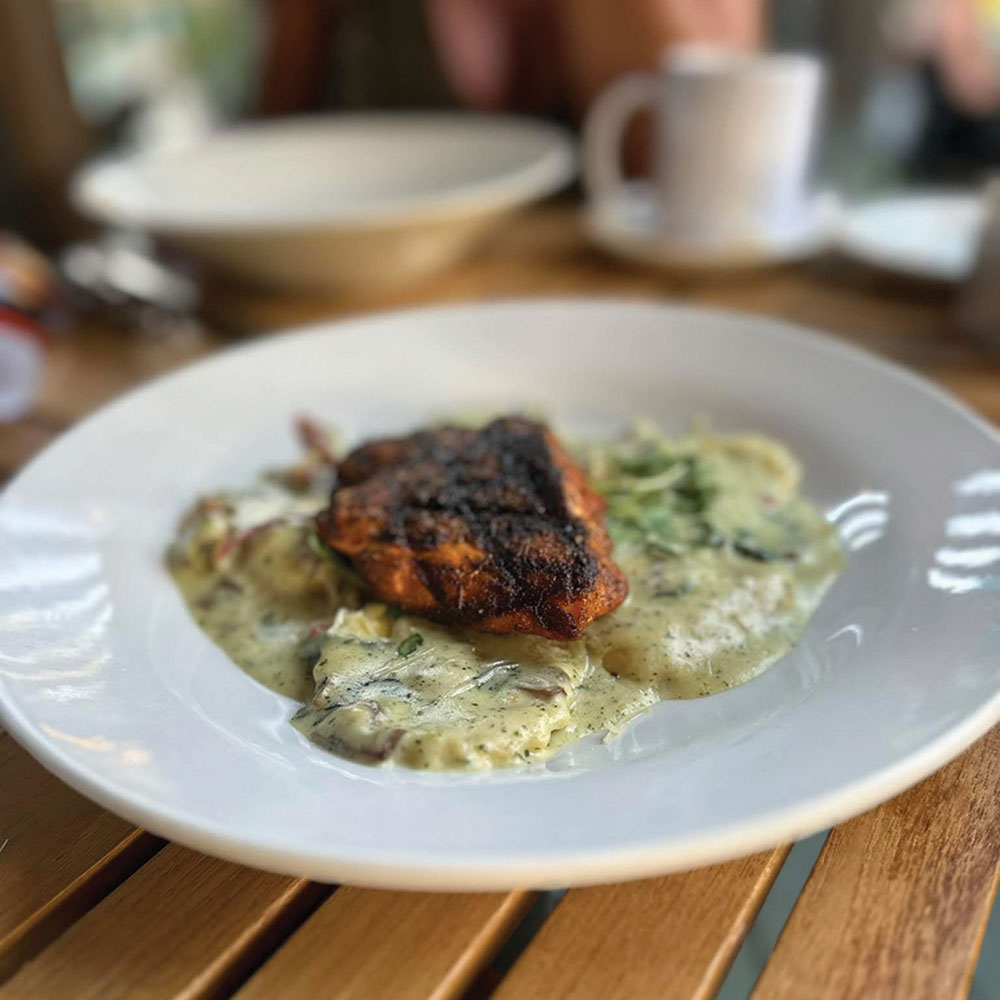ravioli mushroom with salmon lunch at Toulouse Lake Tahoe